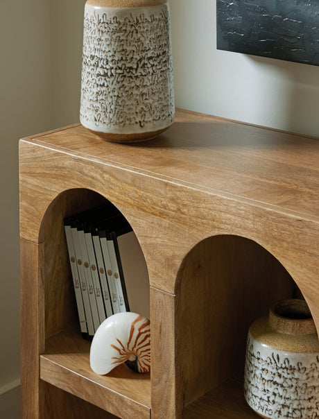 Luzmanacy Natural Brown Console Sofa Table by Ashley at Eve Furniture