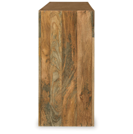 Luzmanacy Natural Brown Console Sofa Table by Ashley at Eve Furniture