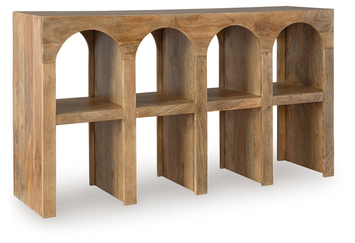 Luzmanacy Natural Brown Console Sofa Table by ASHLEY FURNITURE at Eve Furniture