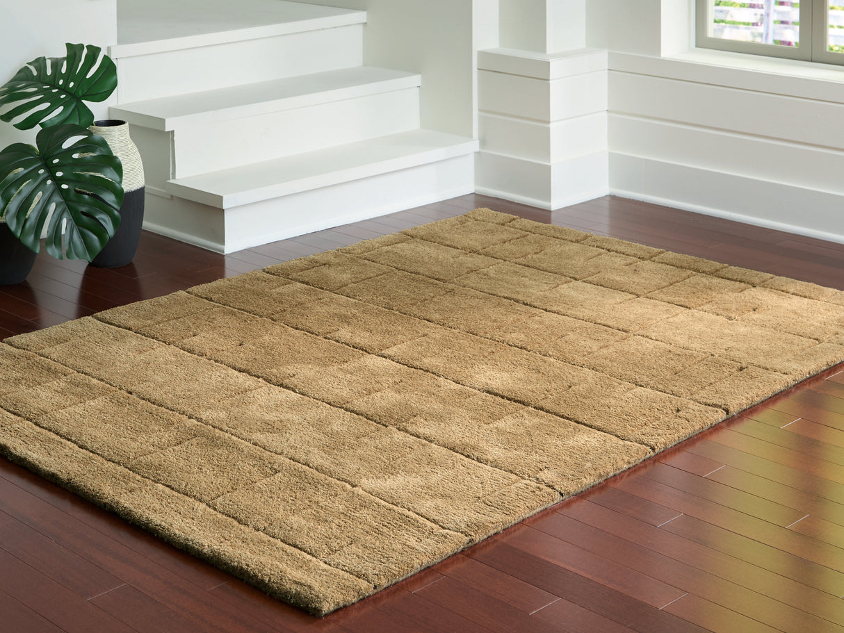 Luzmont Golden Brown Medium Rug by Ashley at Eve Furniture
