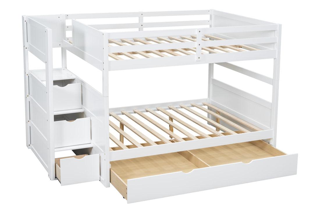 luzz White Full/Full Bunk Bed w/Twin Trundle & Staircase Storage by Happy Homes at Eve Furniture
