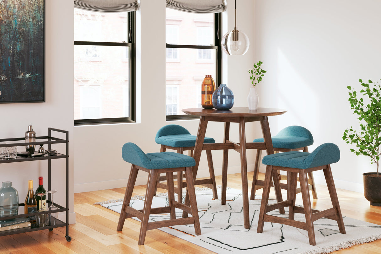 Lyncott Blue/Brown Counter Height Barstool, Set of 2