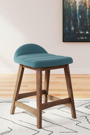 Lyncott Blue/Brown Counter Height Barstool, Set of 2 by Ashley at Eve Furniture