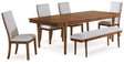 Lyncott Brown Dining Table and 4 Chairs and Bench by Ashley at Eve Furniture