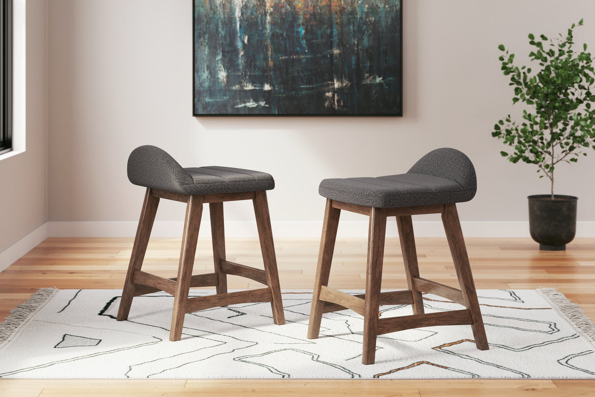 Lyncott Charcoal/Brown Counter Height Barstool, Set of 2