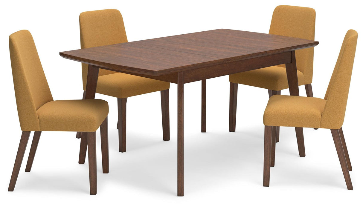Lyncott Dining Table and 4 Chairs in Mustard/Brown by Ashley at Eve Furniture