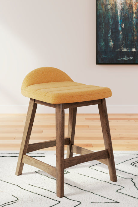 Lyncott Mustard/Brown Counter Height Barstool, Set of 2