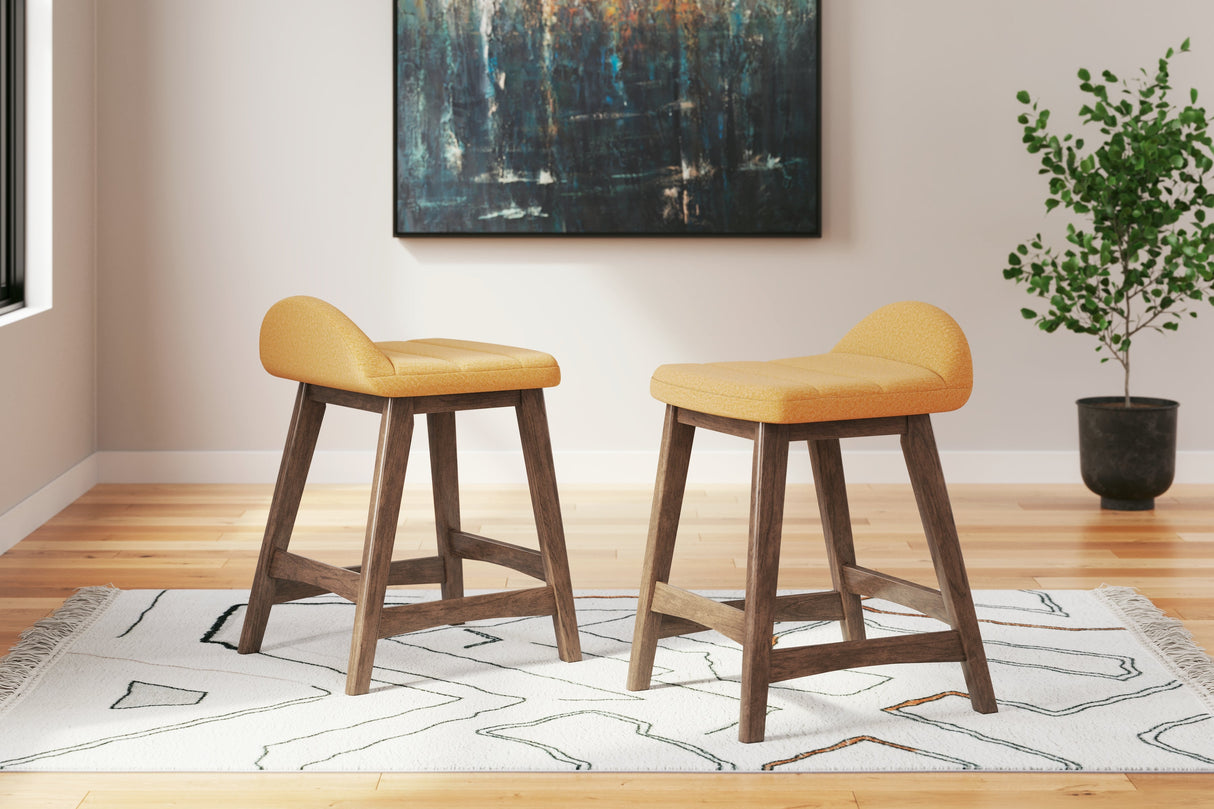 Lyncott Mustard/Brown Counter Height Barstool, Set of 2