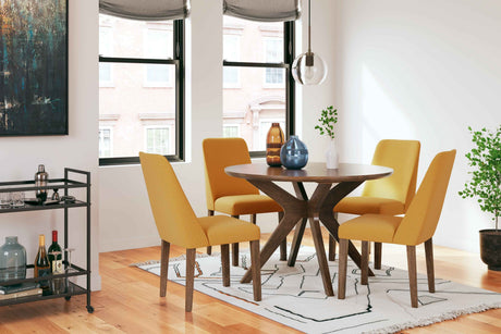 Lyncott Mustard & Brown Round Dining Room Set by Ashley at Eve Furniture