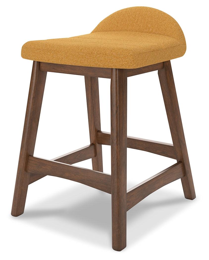 Lyncott Mustard/Brown Counter Height Barstool, Set of 2 by Ashley at Eve Furniture