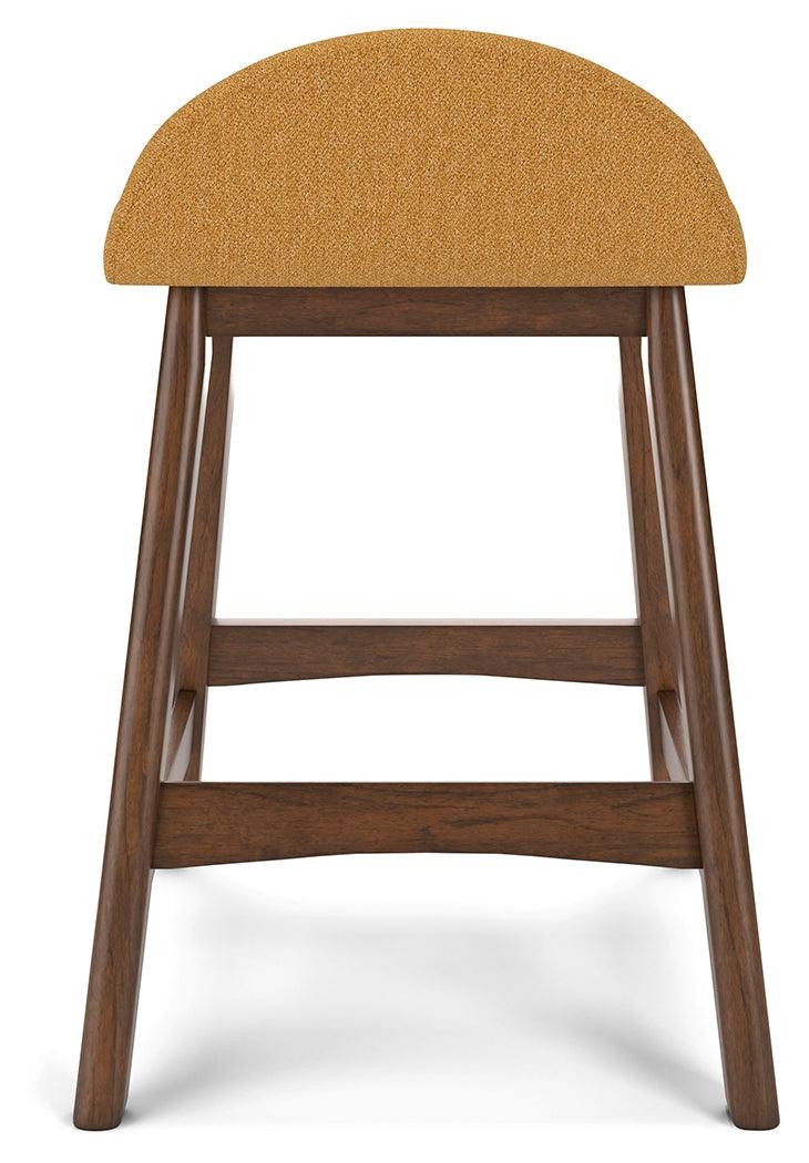 Lyncott Mustard/Brown Counter Height Barstool, Set of 2 by Ashley at Eve Furniture
