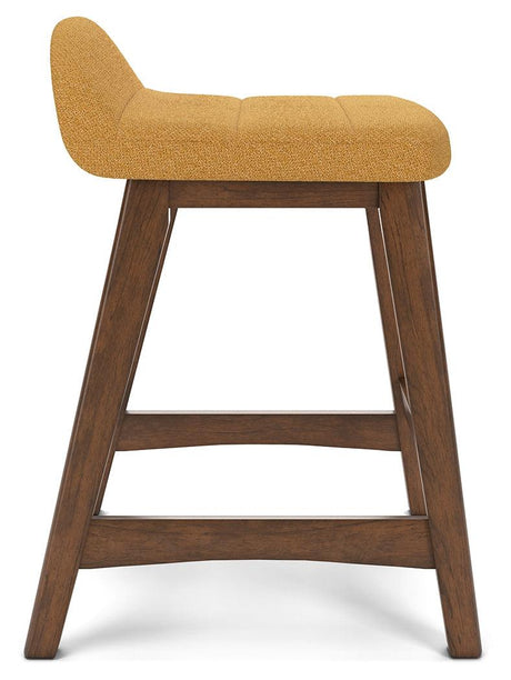 Lyncott Mustard/Brown Counter Height Barstool, Set of 2 by Ashley at Eve Furniture