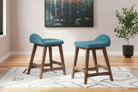 Lyncott Blue/Brown Counter Height Barstool, Set of 2 by Ashley at Eve Furniture