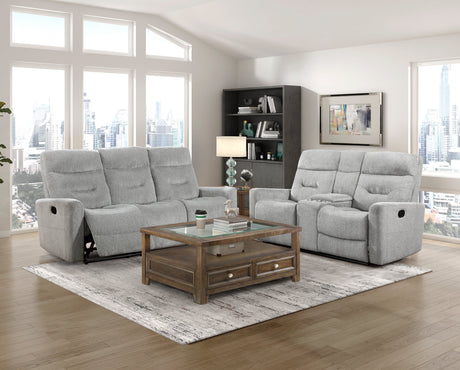 Lyndon Gray Double Reclining Loveseat with Center Console by Homelegance at Eve Furniture
