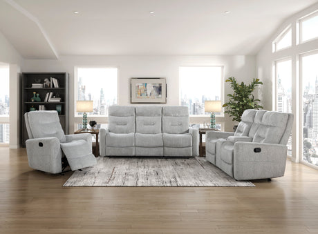 Lyndon Gray Double Reclining Sofa by Homelegance at Eve Furniture