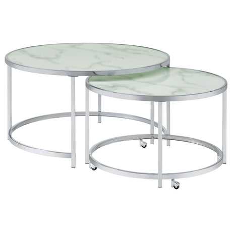 Lynn 2-Piece Round Nesting Table White/Chrome