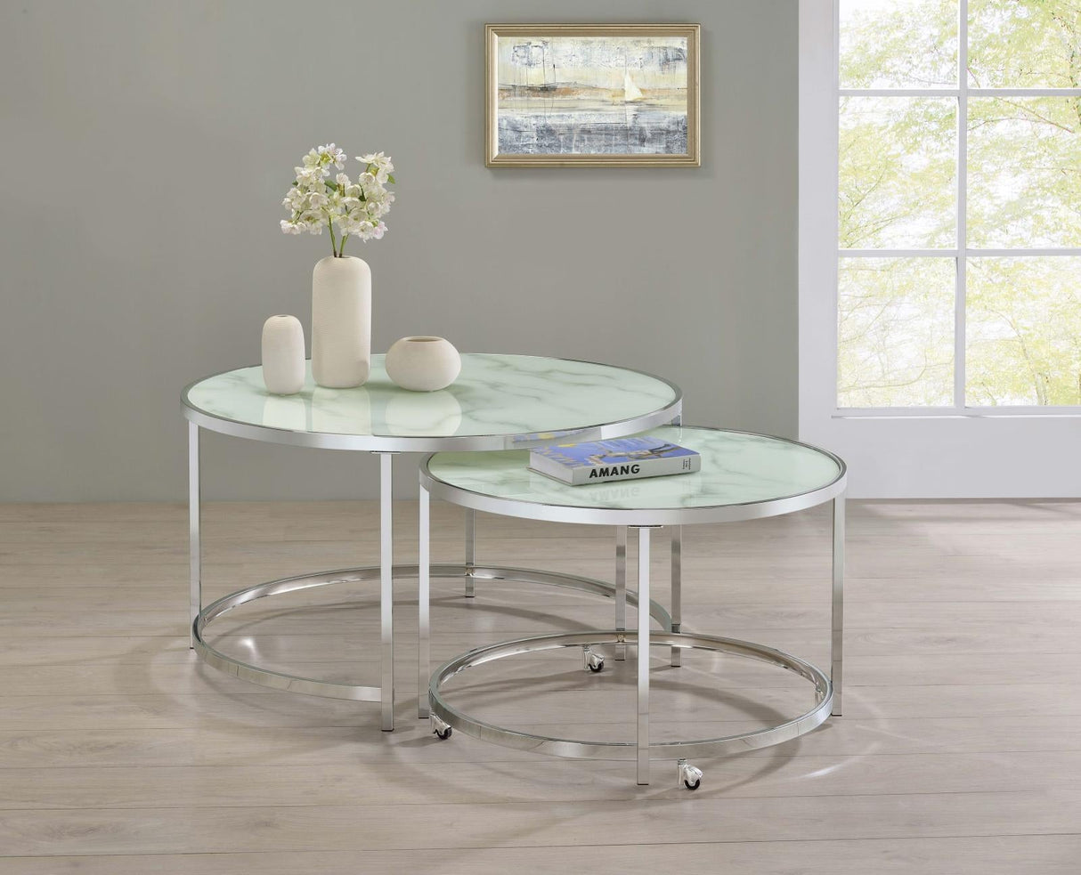 Lynn 2-Piece Round Nesting Table White/Chrome