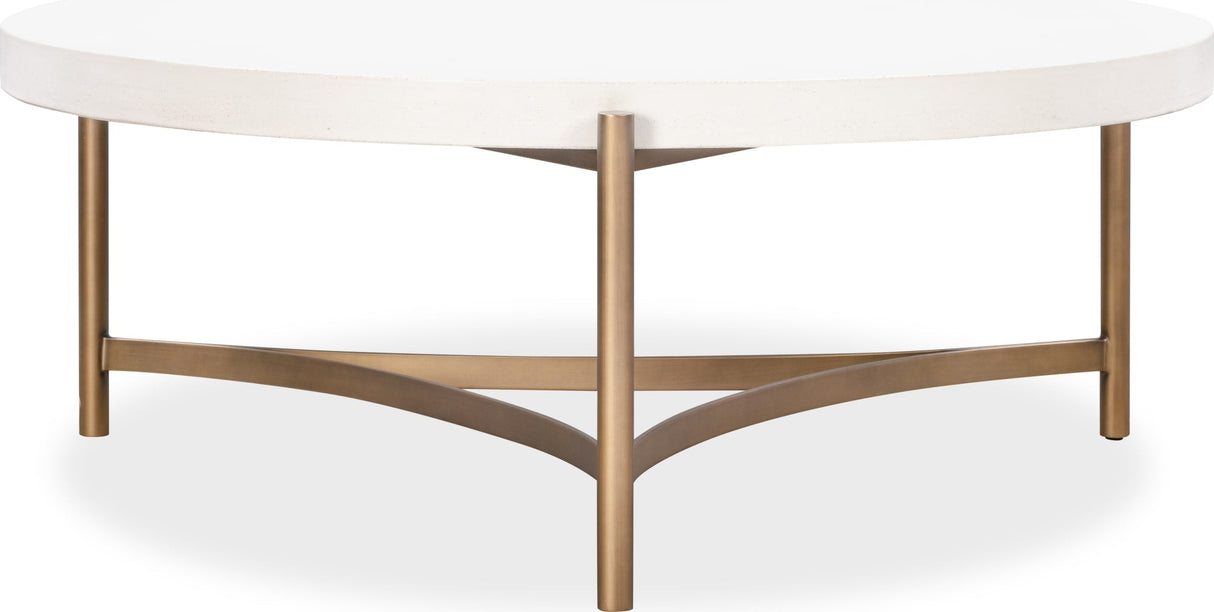 Lyon Ivory Round White Concrete and Metal Coffee Table by Modus Furniture at Eve Furniture