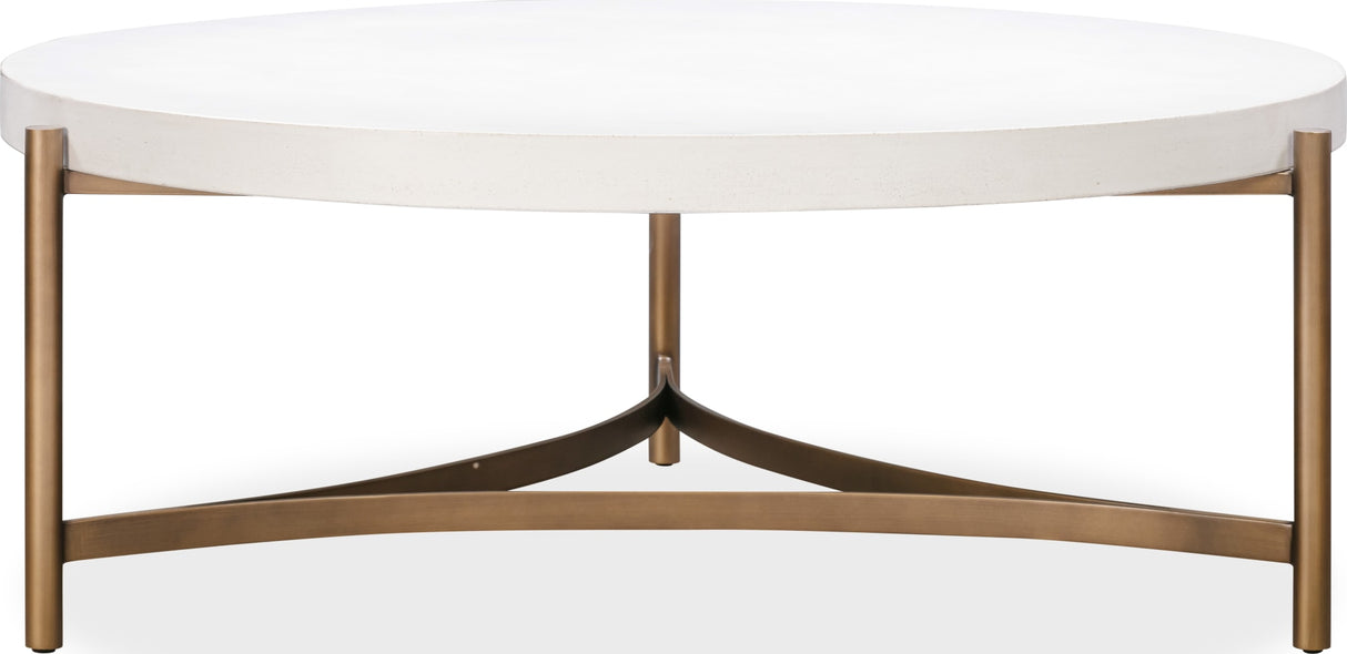 Lyon Ivory Round White Concrete and Metal Coffee Table by Modus Furniture at Eve Furniture