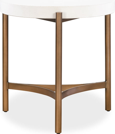Lyon White/Brushed Bronze Round Concrete and Metal Side Table by Modus Furniture at Eve Furniture