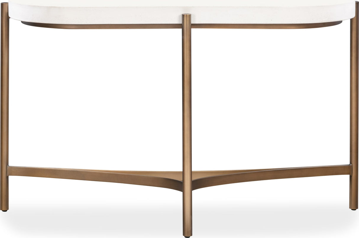 Lyon White/Brushed Bronze Semi-Circular Concrete and Metal Console Table by Modus Furniture at Eve Furniture