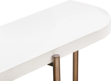 Lyon White/Brushed Bronze Semi-Circular Concrete and Metal Console Table by Modus Furniture at Eve Furniture