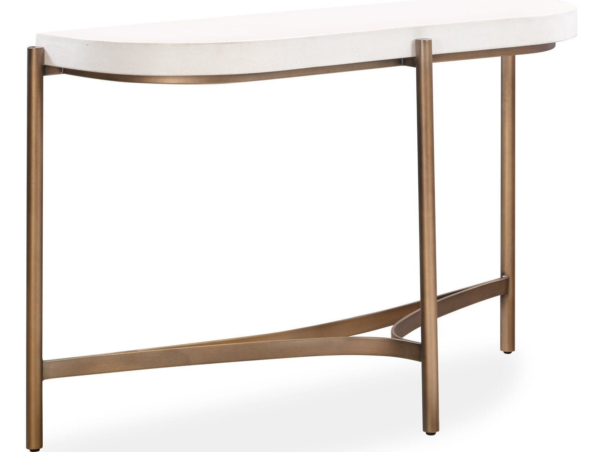 Lyon White/Brushed Bronze Semi-Circular Concrete and Metal Console Table by Modus Furniture at Eve Furniture