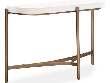 Lyon White/Brushed Bronze Semi-Circular Concrete and Metal Console Table by Modus Furniture at Eve Furniture