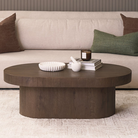 Lyonne Oblong Medium Brown Oak Wood Coffee Table by Mercana at Eve Furniture