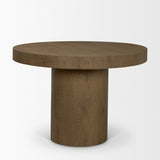 Lyonne 42" Round Medium Brown Oak Wood Pedestal Dining Table by Mercana at Eve Furniture