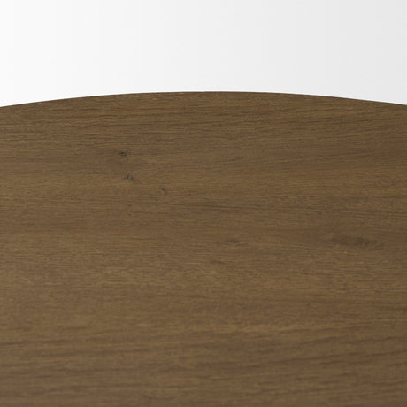 Lyonne Round Medium Brown Oak Wood Pedestal Dining Table by Mercana at Eve Furniture