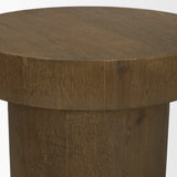 Lyonne Round Medium Brown Oak Wood Pedestal Side Tables by Mercana at Eve Furniture