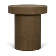 Lyonne Round Medium Brown Oak Wood Pedestal Side Tables by Mercana at Eve Furniture