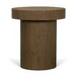 Lyonne Round Medium Brown Oak Wood Pedestal Side Tables by Mercana at Eve Furniture