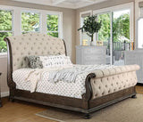 Lysandra Rustic Natural Tone/Beige Upholstered Queen Sleigh Bed by Furniture of America at Eve Furniture