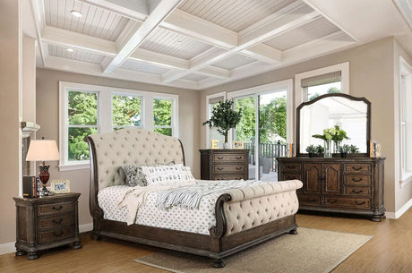 Lysandra Rustic Natural Tone/Beige Upholstered Queen Sleigh Bed by Furniture of America at Eve Furniture