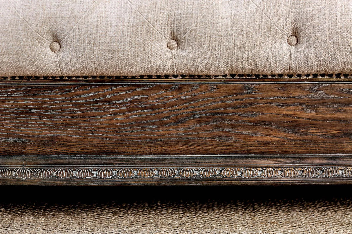 Lysandra Rustic Natural Tone/Beige Upholstered Queen Sleigh Bed by Furniture of America at Eve Furniture