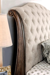 Lysandra Rustic Natural Tone/Beige Upholstered Queen Sleigh Bed by Furniture of America at Eve Furniture