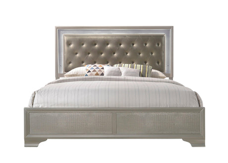 Lyssa Champagne King LED Upholstered Panel Bed by Crown Mark at Eve Furniture