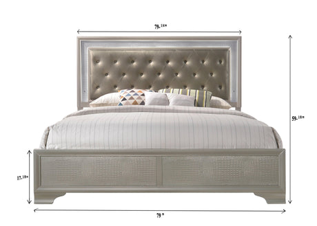Lyssa Champagne King LED Upholstered Panel Bed by Crown Mark at Eve Furniture