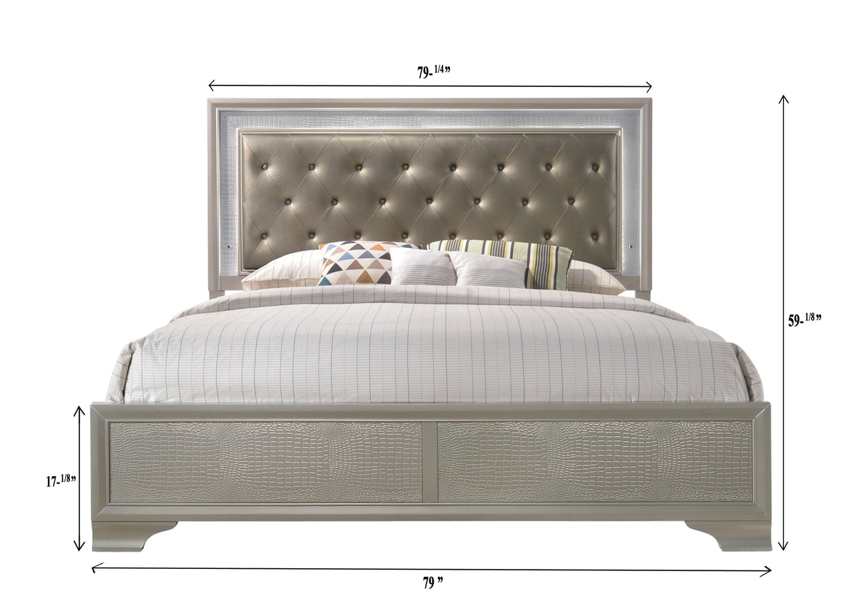 Lyssa Champagne King LED Upholstered Panel Bed by Crown Mark at Eve Furniture