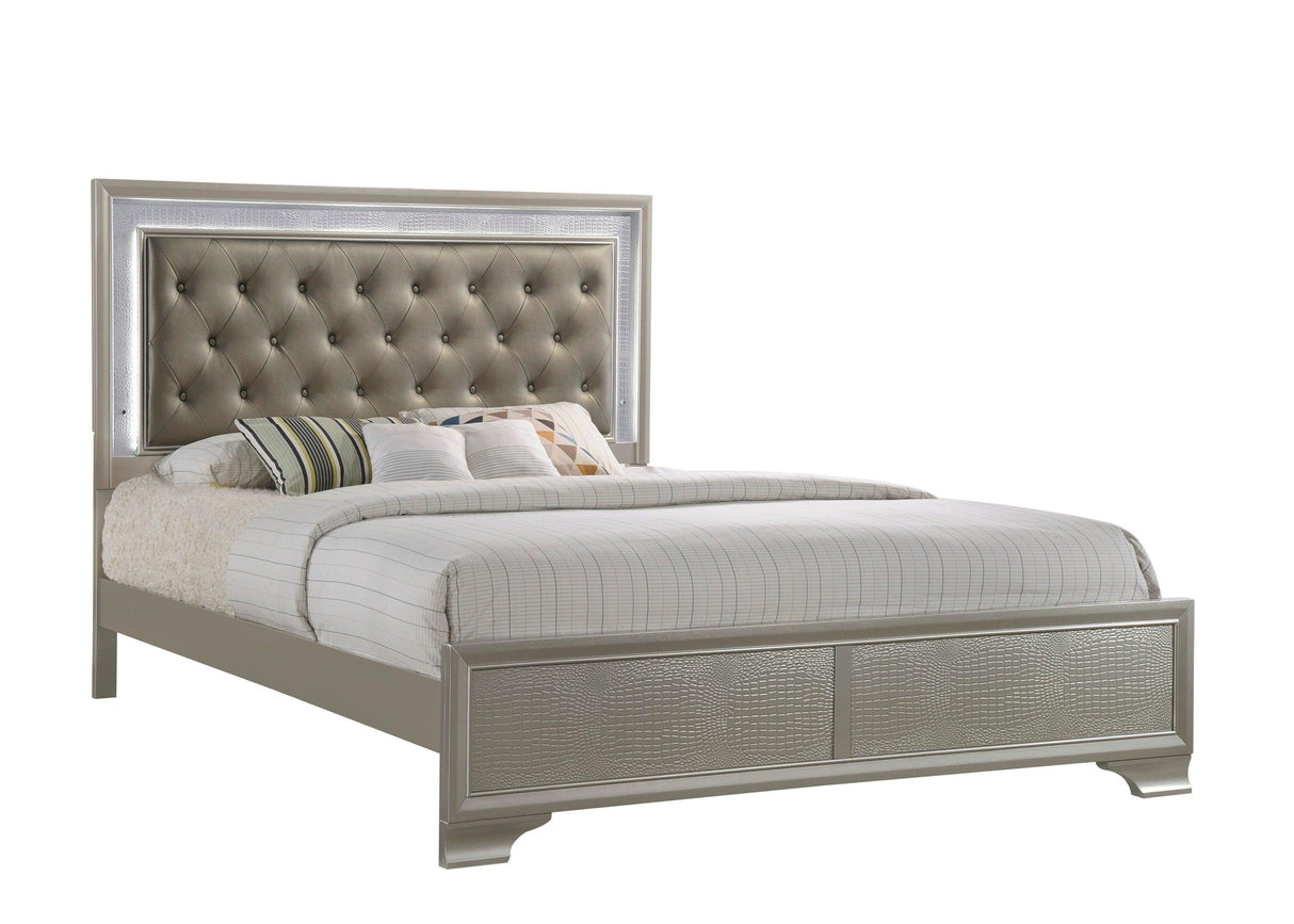 Lyssa Champagne King LED Upholstered Panel Bed by Crown Mark at Eve Furniture