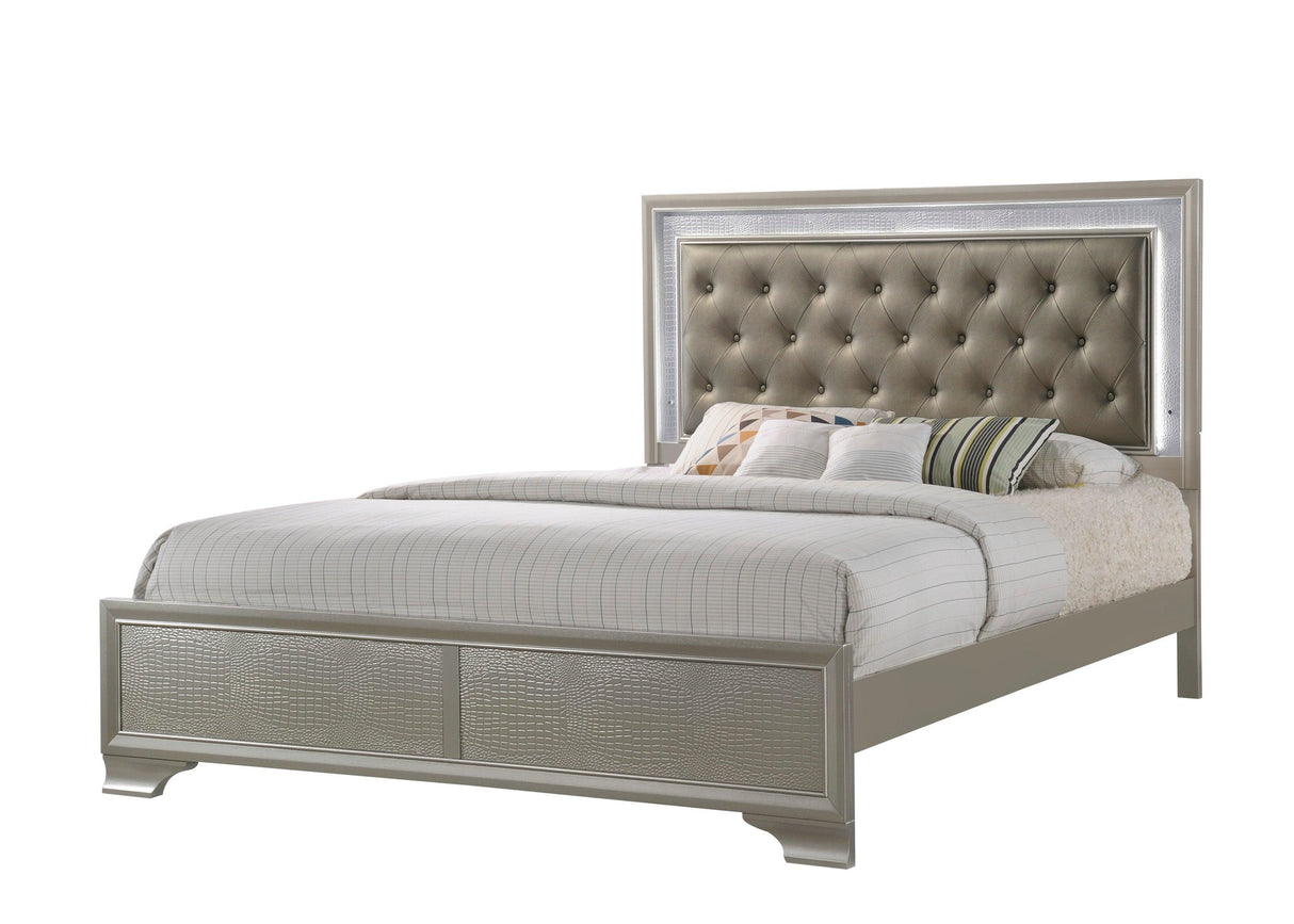 Lyssa Champagne LED Upholstered Panel Bedroom Set by Crown Mark at Eve Furniture