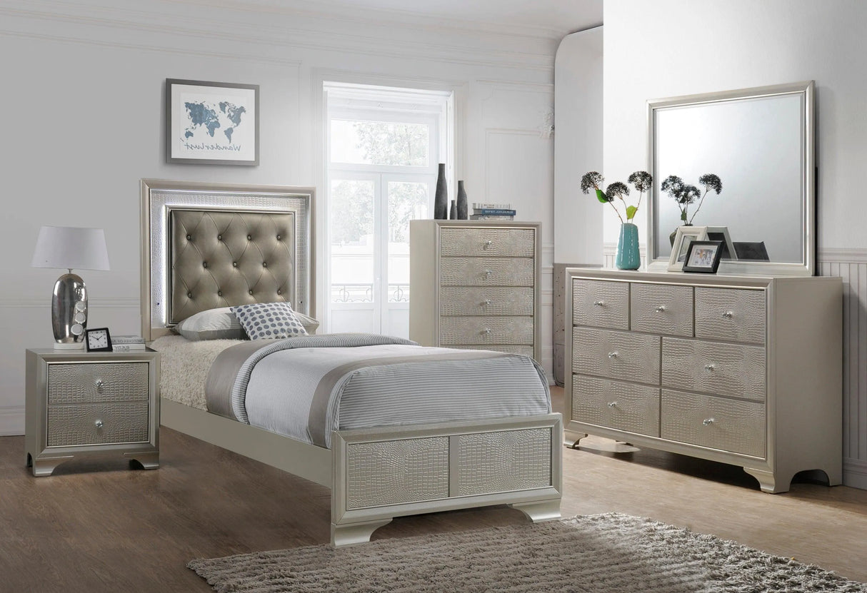 Lyssa Champagne LED Upholstered Panel Youth Bedroom Set by Crown Mark at Eve Furniture