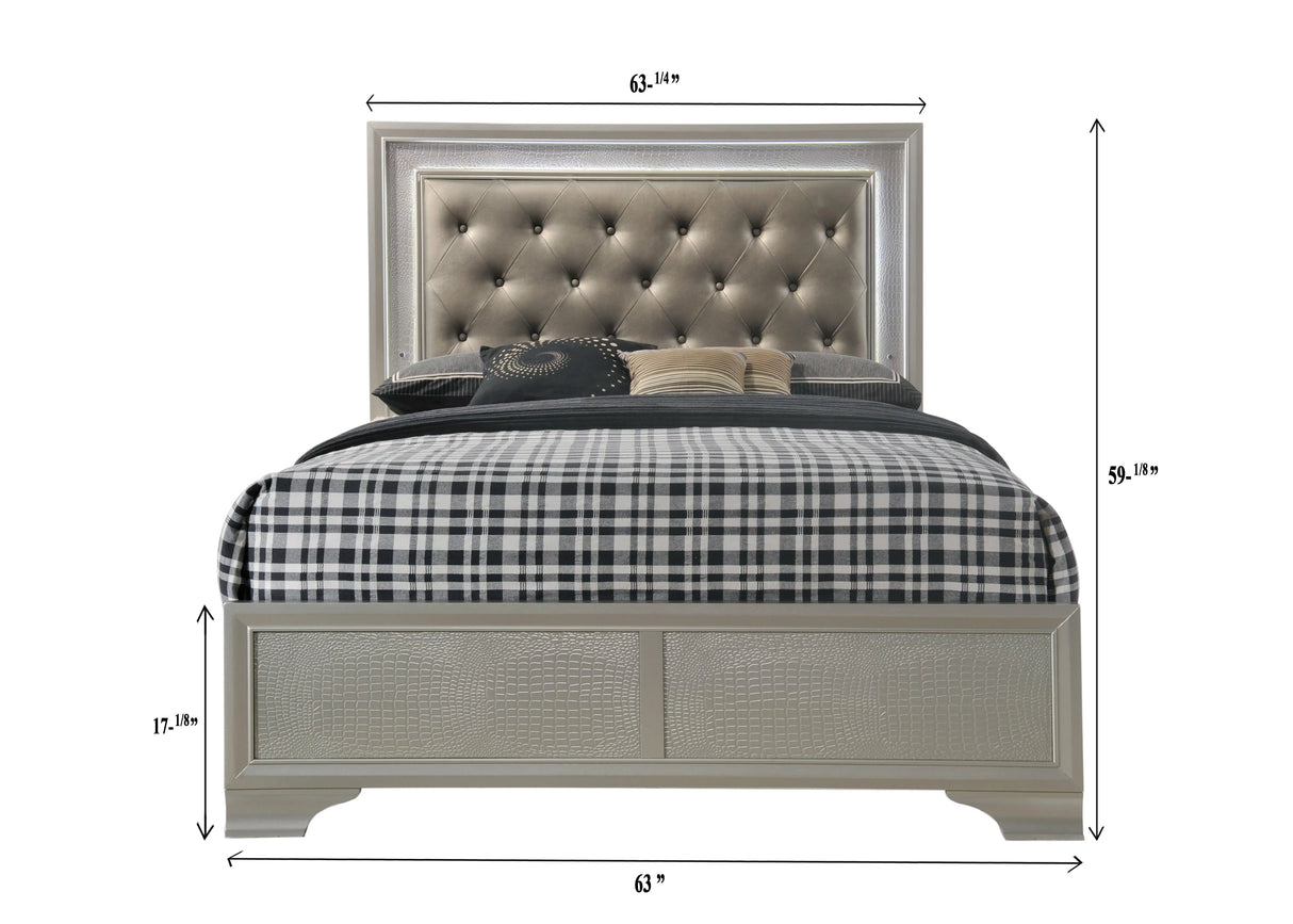 Lyssa Champagne Queen LED Upholstered Panel Bed by Crown Mark at Eve Furniture