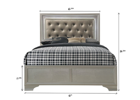 Lyssa Champagne Queen LED Upholstered Panel Bed by Crown Mark at Eve Furniture