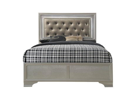 Lyssa Champagne Queen LED Upholstered Panel Bed by Crown Mark at Eve Furniture