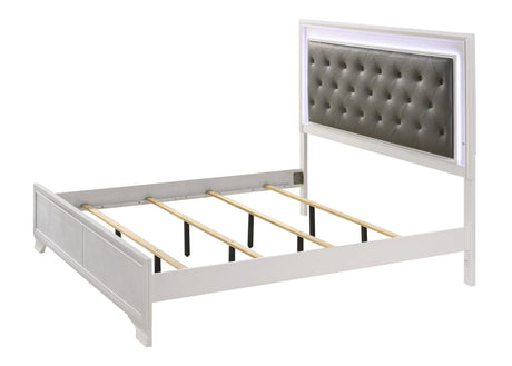 Lyssa Frost King LED Upholstered Panel Bed by Crown Mark at Eve Furniture