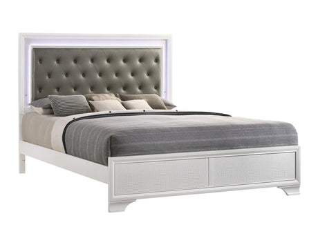 Lyssa Frost King LED Upholstered Panel Bed by Crown Mark at Eve Furniture