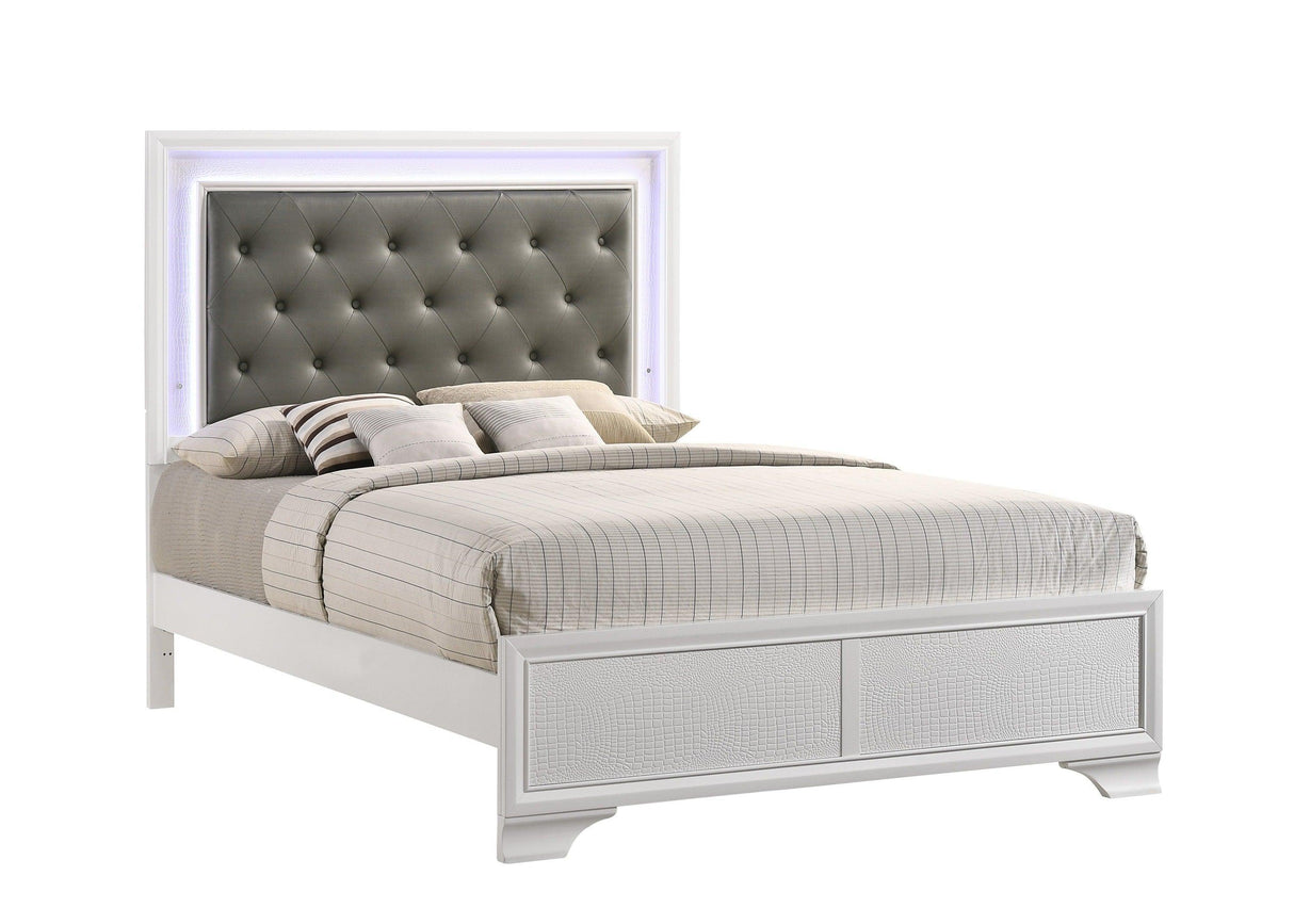 Lyssa Frost Queen LED Upholstered Panel Bed by Crown Mark at Eve Furniture